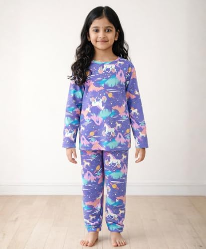 Image of Anthrilo Pure Cotton Printed Pyjama Set for Girls | Sleepwear | Night Suit, Night Wear | Long Sleeves T-Shirt & Pyjama | Regular Wear | 0-14 Years