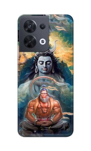 Image of PRINTFIDAA Plastic Printed Hard Back Cover Case For Oppo Reno8 5G | Oppo Reno 8 5G Back Cover (Lord Shiva And Hanuma) -112, Multi