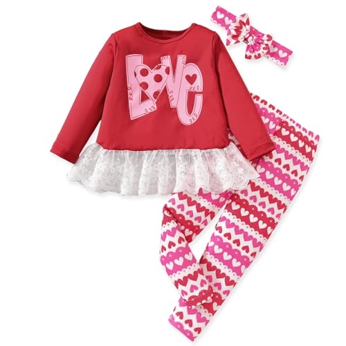 Image of HIHA Toddler Little Girls St.Patrick's Day Outfit Love Letter Print Dress Tops Pants Set