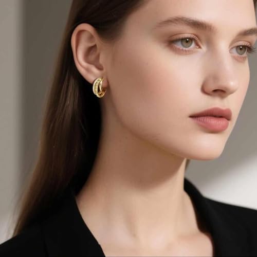 14K Gold Hoop Earrings for Women Gold Earrings for Women Studs with Cubic Zirconia Sleek Polished Surface and Serrated Texture Cute Stud Earring for Womens Trending Hoop Earring4