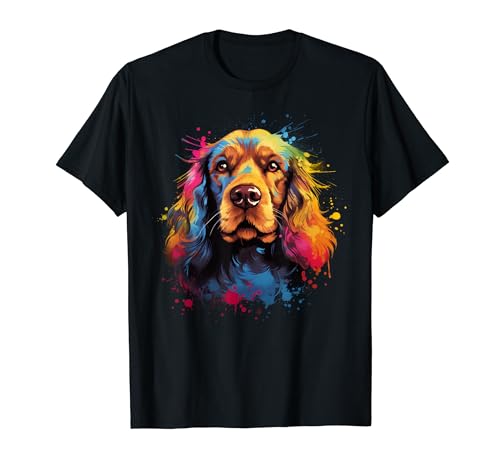 Cocker Spaniel dai colori vivaci con spruzzi colorati di colore Cocker Spaniel. Artistico Cocker Spaniel dipinto in pop art in Acquerello.