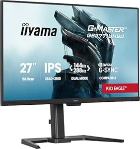 iiyama G-Master Red Eagle GB2771UHSU-B1 68, 6cm 27" IPS LED Gaming Monitor Dual Mode 4K UHD 144 Hz oder FHD 288 Hz 0.8ms HDMI DP USB3.2 USB-C G-SYNC HDR400 Höhenverstellung Pivot schwarz