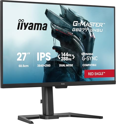 iiyama G-Master Red Eagle GB2771UHSU-B1 68,6cm 27' IPS LED Gaming Monitor Dual Mode 4K UHD 144 Hz oder FHD 288 Hz 0.8ms HDMI DP USB3.2 USB-C G-SYNC HDR400 Höhenverstellung Pivot schwarz