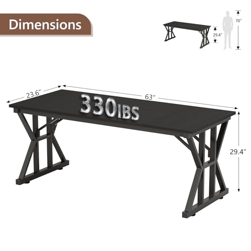 Image of 63 inch Large Computer Desk with Thickened Frame for Home Office, Living Room | Modern Simple Executive Desk, Larger Gaming Desk with X-Shaped ReInchforcement, Black