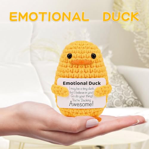 Image of Hoedia Emotional Duck Small Mother's Day Easter Gifts for Women Men Her Him, Positive Crochet Cute Funny Inspirational Support Stuffers College Office Friend Birthday Basket Filler Decorations