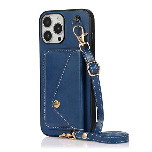 Étui portefeuille iPhone 8 avec bandoulière et porte-carte bleu