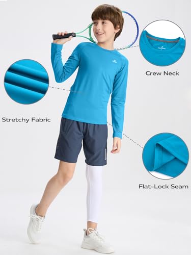 Image of DEVOROPA Youth Boys Compression Shirt Long /Short Sleeve Football Baseball Undershirt Quick Dry Kids Sports Baselayer Crewneck
