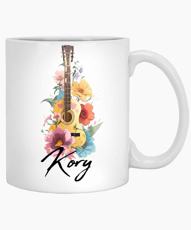 Custom Name Male Kory 11oz White Mug Guitar Flower Mug for Birthday - Personalized Name Guitar Mug, Guitar Name Flower 11 Oz White Ceramic Coffee Mug 435993