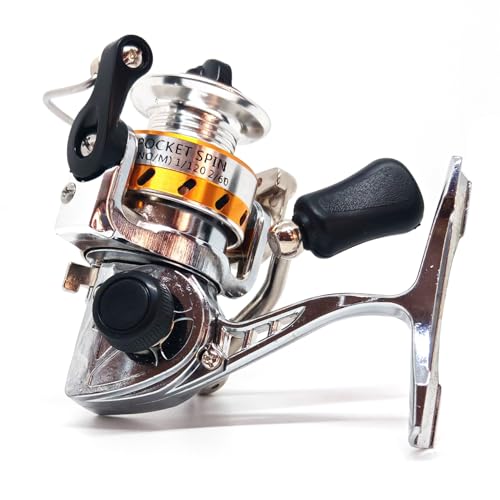 Micro Compact Spinning Reel, Mini 100 Metal Small Fishing Reel for Freshwater and All Season Fishing (Silver&Gold)