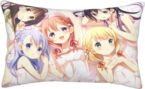 ご注文はうさぎですか 枕カバー 抱き枕 装飾枕ケース 抗菌 防臭 肌に優しい ピローケース 両面 装飾 部屋 隠しジッパー 洗える オールシーズン 60x40 cm (16“x24”)