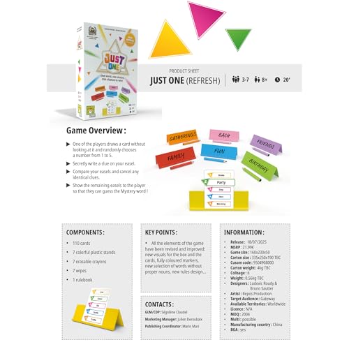 Image of Asmodee Just One Party Game (2025 Refresh) - Cooperative Mystery Word Guessing Fun for Family & Friends, Kids & Adults, Ages 8+, 3-7 Players, 15 Minute Playtime