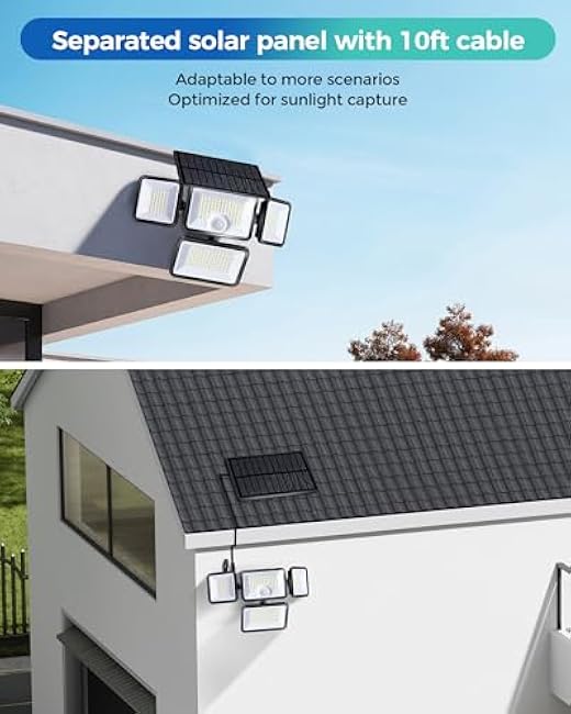 Motion Sensor Solar Flood Lights with Separate Solar Panel,2800 LM 247 LEDs Security Lights with Remote,6500K Dusk to Dawn Flood Lights Outdoor,IP67 Waterproof Solar Outdoor Lights for Yard(2 Pack)