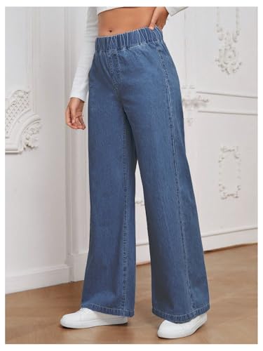 GORGLITTER Women's Elastic Waist Jeans High Wasited Wide Leg Baggy Denim Track Pants Fall Fashion 20254