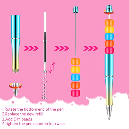 120 Pieces Plastic Pen Bead Ballpoint Pen Assorted Bead Pen Shaft Black Ink Pen With Extra Refills For Teens Students School Office Supplies (Gradient Colors) #TOP5