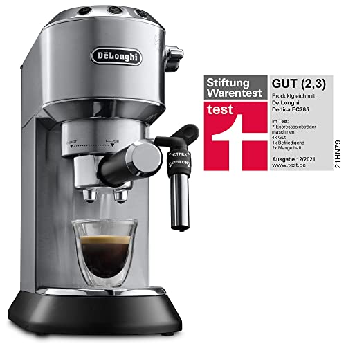 De'Longhi Dedica Style EC 685.M – Espresso Siebträgermaschine, Espressomaschine mit professionellem Milchaufschäumer, nur 15 cm breit, für Kaffeepulver oder ESE Pads, 1 l Wassertank, silber – Bild 3