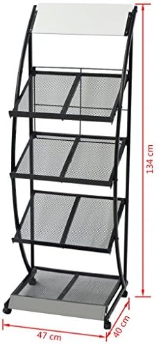 lyrlody Magazine Rack, 47x40x134cm Steel Frame MDF Board Newspaper Holder 4-Shelf Black White for Waiting Room for Home