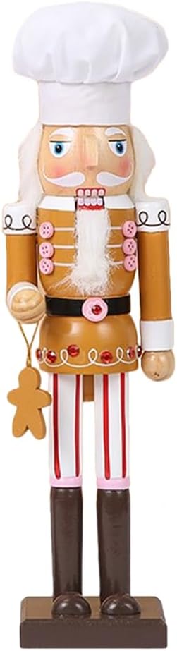 Christmas Nutcracker Ginger Bread Figures, 15 Inch Wooden Nutcracker Christmas Decorations for Shelves and Tablesm Gingerbread Chef Santa Puppets Holiday Decor Traditional Party Favors