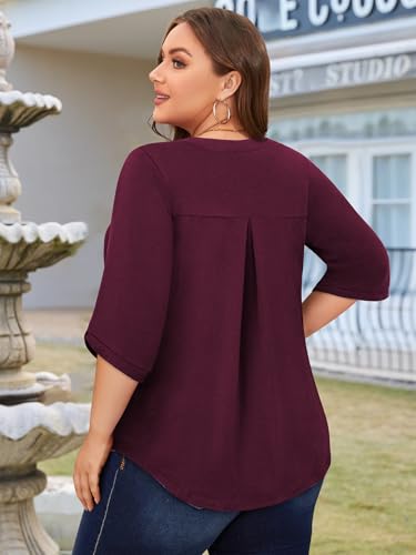 Siddhe Plus Size Tops for Women 3/4 Sleeve Shirts V Neck Blouses Tunic Top Spring Summer 2025.3