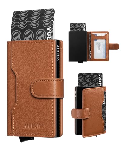 Image of VULKIT Slim Bifold Pop up Wallet Minimalist Leather Card Holder RFID Blocking Metal Card Case with ID Window for Women | with Leather Slots