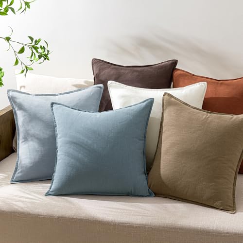 Image of 26x26 Inch Set of 2 Decorative Linen Solid Throw Pillow Covers Boho Accent Farmhouse Couch Pillowcases Modern Netural Euro Home Decor for Couch Sofa Living Room Bed,Coastal Blue