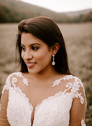 SWEETV Cubic Zirconia Teardrop Wedding Bridal Earrings for Women,Bridesmaids,Brides - Crystal Rhinestones Dangle Earrings Jewelry2