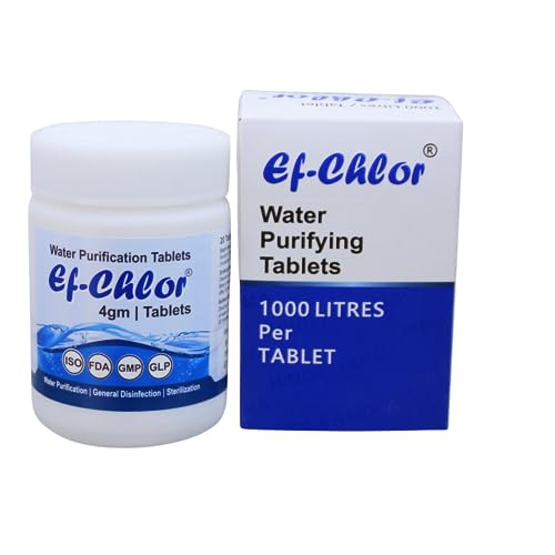 Ef-Chlor 4gm 浄水タブレット - 20000リットル用20タブレットジャー - 一般的な消毒と滅菌 - 1錠で1000Lの飲料水を浄化し、オーバーヘッド&アンダーグラウンドタンク用