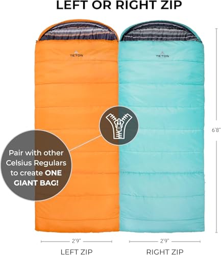Image of Teton Celsius Regular, 25F, 20F, 0F Degree Sleeping Bags, All Weather Bag for Adults and Kids, Camping Made Easy and Warm, Travel Sack Included