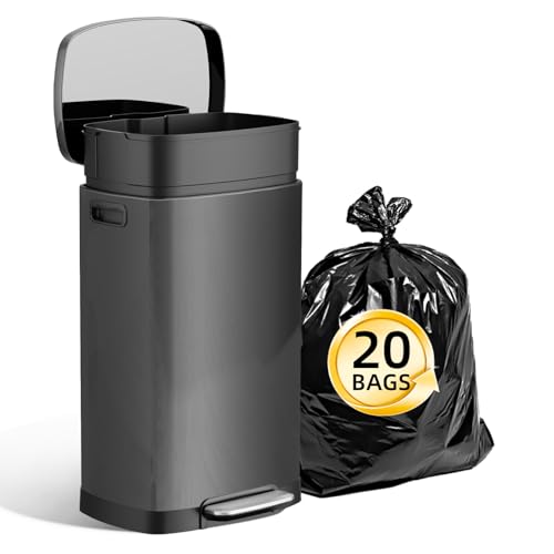 Image of KUK 13 Gallon Kitchen Trash Can with Lid, 50L /13Gal Office Step Garbage Can for Home, Kitchen, Laundry Room, Office, Titanium Black