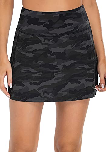 Women's Active Athletic Skirt Sports Golf Tennis Running Pockets Skort Multi Camo Black Grey X-Small #TOP30