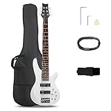 Ktaxon Bass Guitar 6 String Electric Bass Guitars, Beginner Bass Guitar with Professional H-H pickup, 3 Way Pickup Selector, Premium Cable, Unique Body Design for Beginner (Upgraded White)