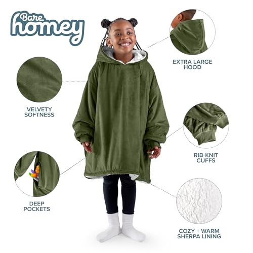 Image of Bare Home Wearable Blanket Hoodie - Soft Plush Sherpa - Warm and Cozy - Oversized Wearable Blanket
