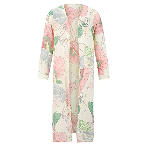 TBSCWYF Dam Blommig Kimono Kofta Ärm 3/4 Chiffong Boho Blus Strand Täcka Jacka Semester Strand Sjal, Rosa, S