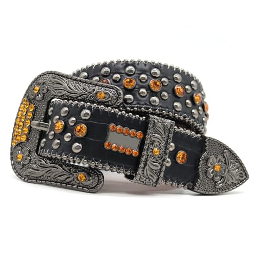Ceinture cuir de vachette à rivets strass style punk rock - 7