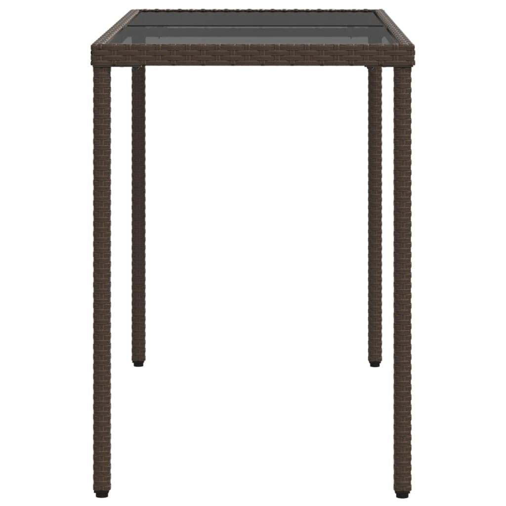 Poly Rattan stół ogrodowy ze szklanym blatem, brązowy, 115 x 54 x 74 cm, na taras i do ogrodu, malowana proszkowo rama stalowa