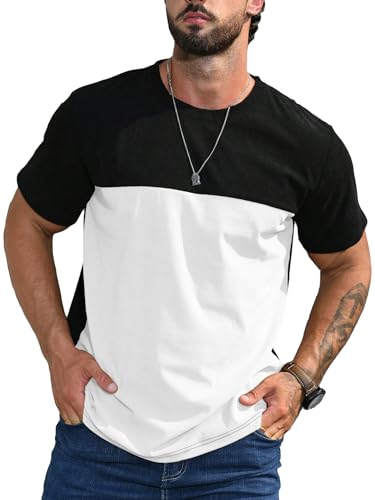 Verdusa Men's Casual Color Block T Shirts Short Sleeve Crew Neck Summer Tee Tops