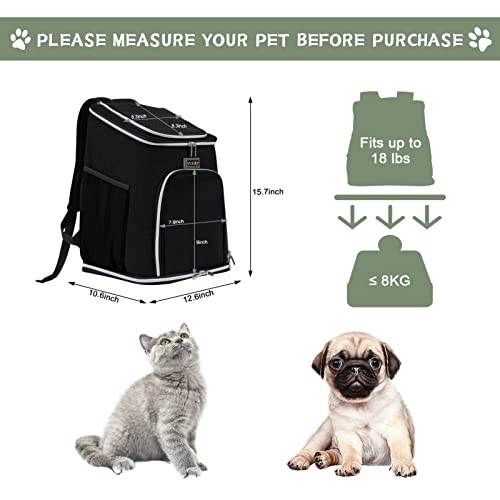 BAGLHER Cat Backpack Carrier,Mesh Pet Cat Carrier for Medium Small Dog Cat Puppy Kitten Bunny up to 18lbs,Dog Travel Backpack for Picnic Hiking Walking Cycling,Black
