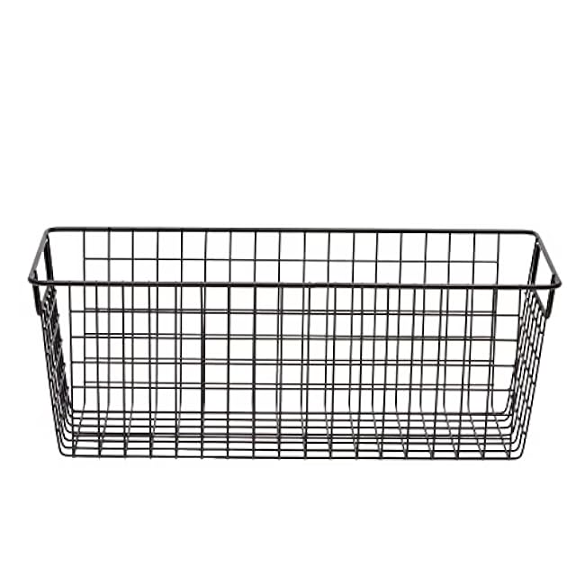 3 Pack Metal Wire Storage Baskets for Shelves, Pantry, Closet, Long Narrow Organizer Bin (Black, 16 x 6 x 6 In)