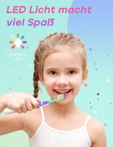 Seago Elektrische Zahnbürste Kinder mit 8 Extra Weiche Aufsteckbürste und 4 Persönliche Modi, LED Licht, Smart Timer, IPX7 Wasserdicht, Kinder Schallzahnbürste ab 3 Jahre, SG977(Grün) – Bild 3