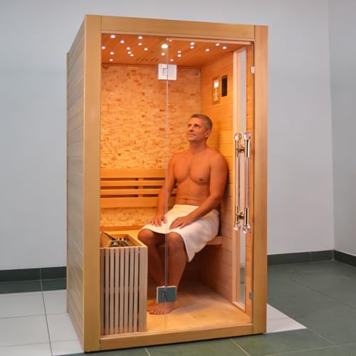 Image of Smartmak Indoor Steam Sauna Room, 2-Person Canadian Hemlock Home Sauna, 3.5KW Harvia Stove, Bluetooth Speaker, Sauna Stones, Wooden Bucket & Scoop, Reading Light(220V)