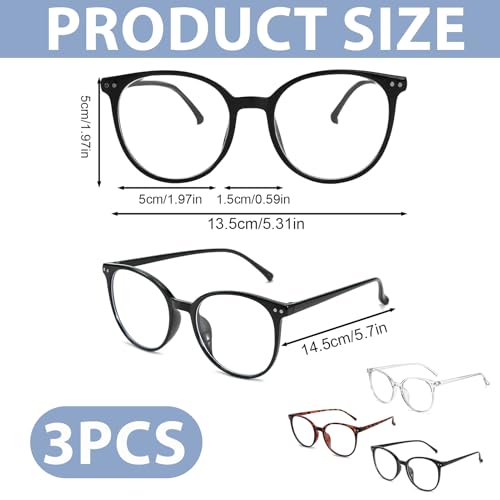 Teuena 3 Pack Blaues Licht Blockieren Brillen, Blaulichtfilter Brille, Runde Rahmen Anti Blaues Lesebrille für Damen und Herren, Rund Anti Blaulicht PC Gaming Brillen Modebrille, Anti Blendung