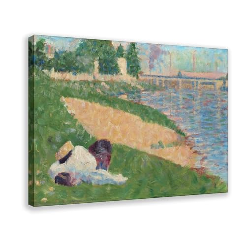 Cadre à suspendre Seurat La Seine poster toile déco murale séjour 50,8x76,2