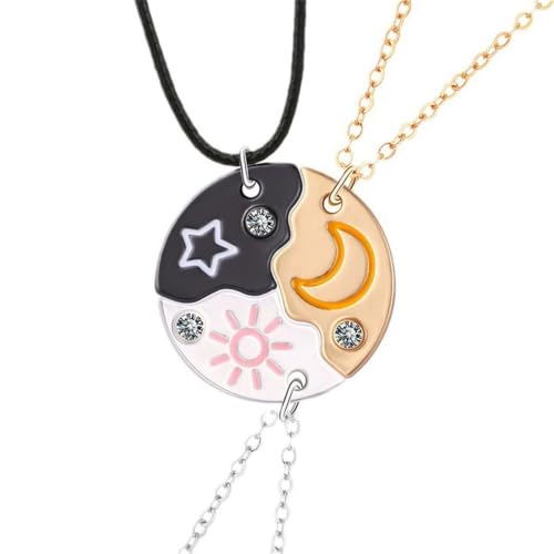 Hoheng BFF Necklace for 3 Trio Sun Moon Star Magnetic Design Friendship Necklace for 3 Best Friend Puzzle Matching Necklaces Sister Jewelry Gifts for Women Teen Girls