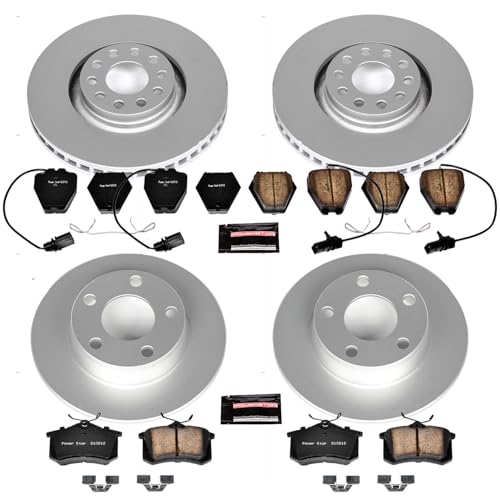 Image of PowerStop Front and Rear Brake Kit for Audi Allroad Quattro 2001-05 - Fully-Coated Disc Rotors with Z23 Carbon-Fiber Ceramic Brake Pads Upgrade, CRK889