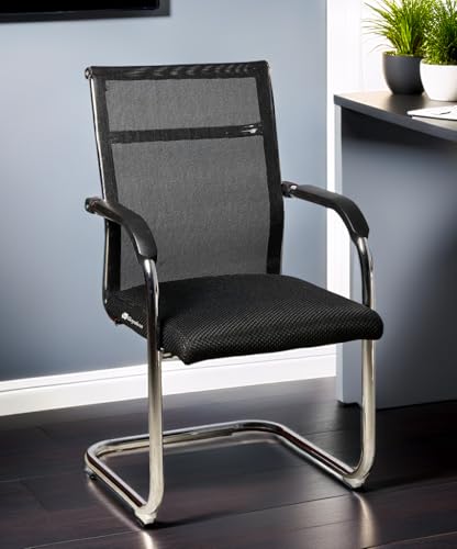 Image of GOYALSON Visitor Mesh Back and Chrome Base Suitable for Reception Home Conference Room Study Computer Restaurant Chair Cushioned seat Heavy Duty Chair (1, Black, Mesh Back)