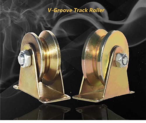 2Pcs V Groove Wheel Sliding Gate Track Roller W Bracket Heavy Duty Barn Door Casters Steel Slide Gate Hardware For Gate Frame Industrial Machines Carts 2 Inches #TOP1