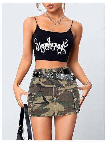 Milumia Women's Denim Skirt Camo Print Low Waisted Flap Pocket Jean Cargo Skirts4