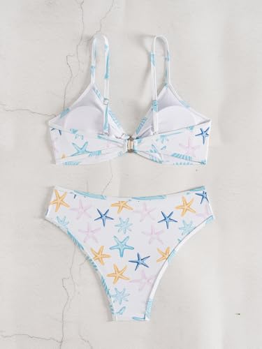 Image of Fanuerg Women's Triangle Bikini Sets O Ring Linked Two Piece Swimsuits Floral Printed Cheeky Bathing Suit