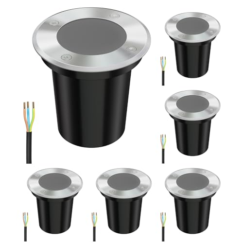 ledscom.de 6 Stück Bodeneinbauleuchte BOLI für außen, IP67, edelstahl, rund, 108mm Ø, 1x GU10 max. 15W, gefrostet