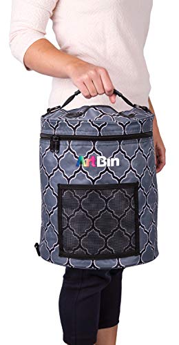 Image of ArtBin 6804SA Yarn Drum, Portable Knitting & Crochet Storage, [1] Poly Canvas Tote Bag, Gray Print