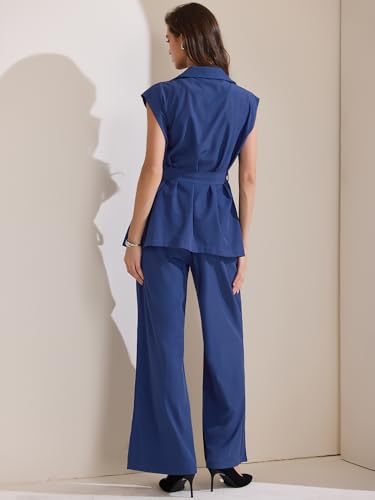 Allegra K Women's 2 Piece Pant Suit Set Sleeveless Long Vest and Wide Leg Pants Business Casual Blazer Suitsets4